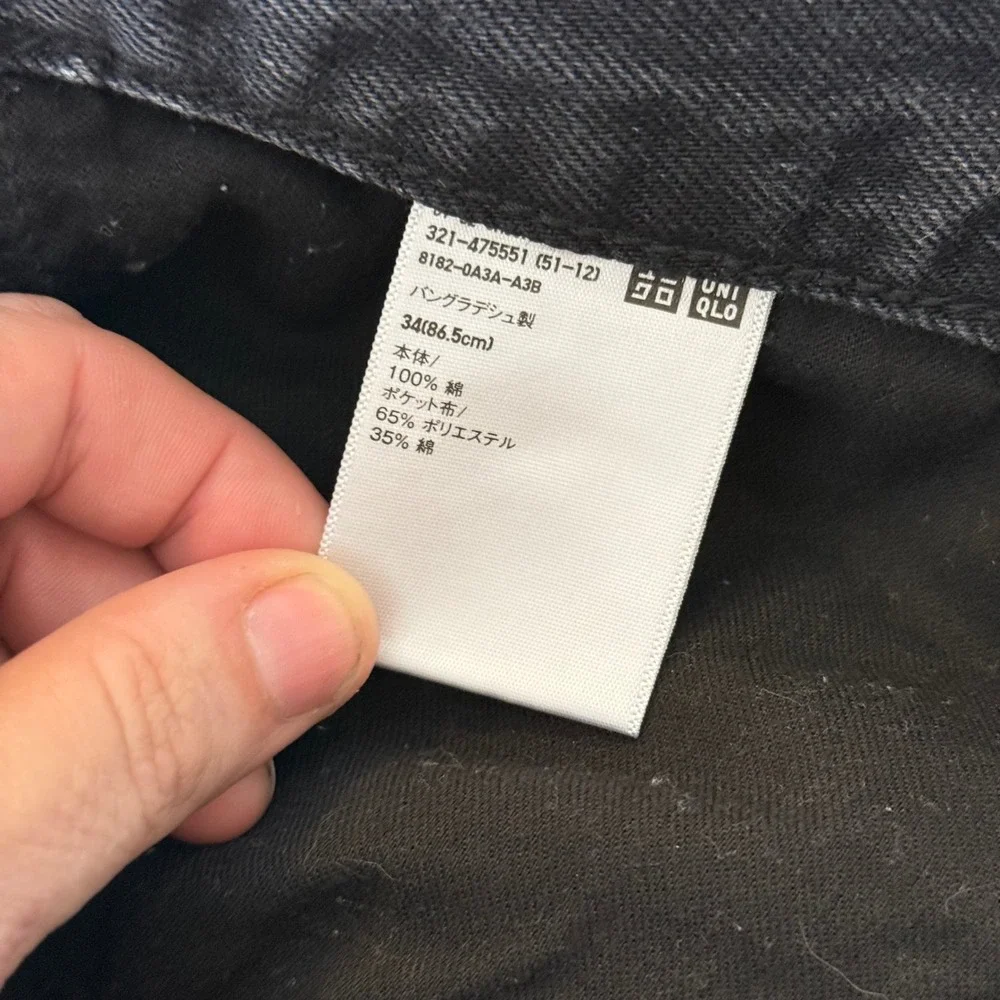 Uniqlo Relaxed Straight Jeans Mens 34 Black Denim Pants